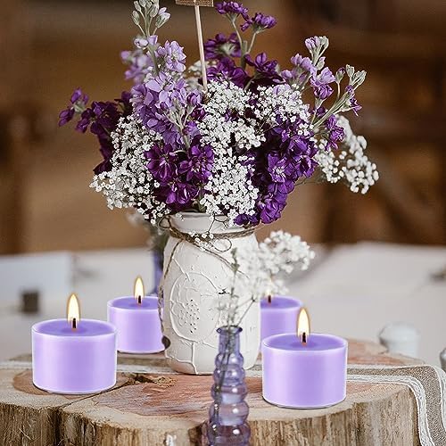 50 Pack Bulk Lavender Scented Tealight Candles in Clear Cup, Purple Wax Votive Candle for Birthdays Weddings Churches Anniversaries & More（8 Hour） - Image 6