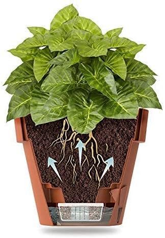 DECOPOTS - Pack of 3 - Self Watering Planter - Height 6.9 inches - Flower Pot with Bottom Watering Level Indicator for All House Plants, Flowers, Herbs (Diameter 6.9", Terracotta)