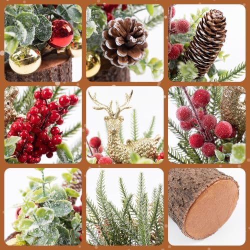 10 Inch Mini Artificial Christmas Tree, Christmas Tabletop Tree with DIY Wire Lights, Reindeer, Pine Cones, Red Berries and Ornaments, Small Christmas Tree for Table Desk Office Holiday Decor - Image 3