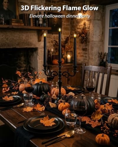 6 PCS Black Flameless Taper Candles with Remote and Timer, Real Wax LED Candlesticks with 3D Wick Light, 9.6 Inches Wax Drip Fake Candles for Halloween Party Home Decor - Image 4