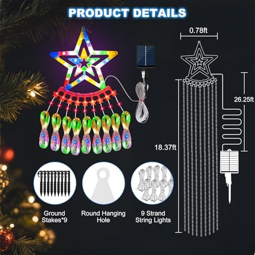 Solar Christmas Tree Lights, 18.37ft 532LED, Red Green White - Image 3