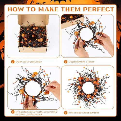 12 PCS Halloween Candle Rings Wreaths Black Orange Cabinets Wreath - Image 6