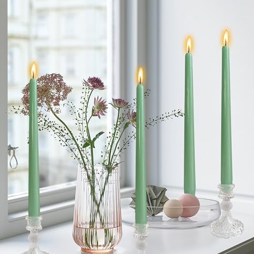 10 Inch Rustic-Chic Sage Green Taper Candles Unscented Smokeless Sage Green Taper Candles Handmade Perfect for Weddings Dinner Parties Home Décor Farmhouse & Boho Style - Image 5