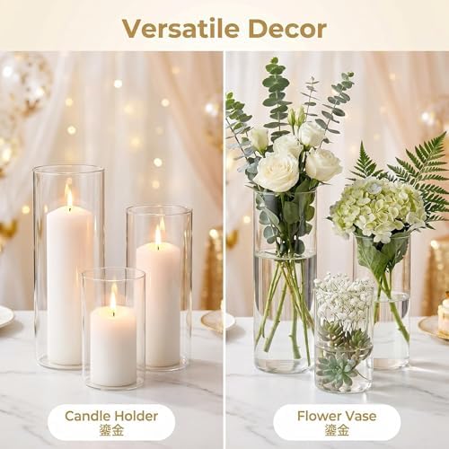 Hurricane Candle Holders, Clear Glass Cylinder Centerpieces Vases, Pillar Candle Sleeves for Wedding, Table Decoration Centerpiece Floral Room Home, Dining Room Decor 6 Pieces - Image 6