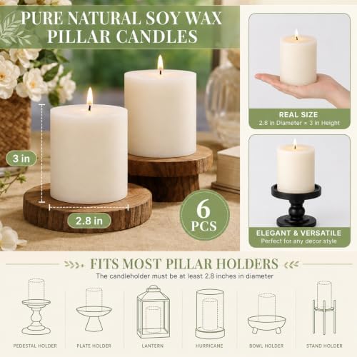 Unscented Soy Pillar Candles,Non-Toxic 2.8x3 Inch Candle,30 H,6 Pack - Image 4