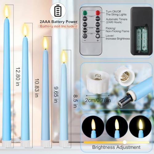Rossesay 16 Pcs Ocean Blue Flameless Taper Candle with Remote Timer - Image 3