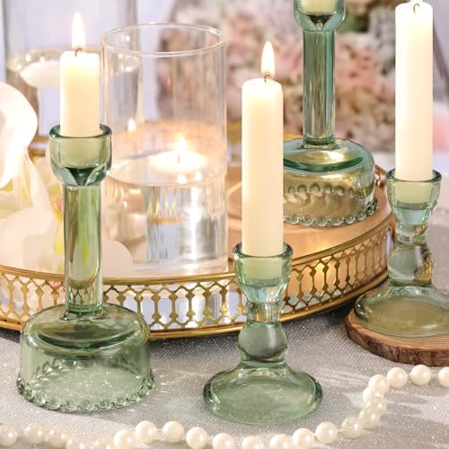 Lanttu 6 Pcs Green Glass Candlestick Holders Taper Candle Holder Bulk - Image 5