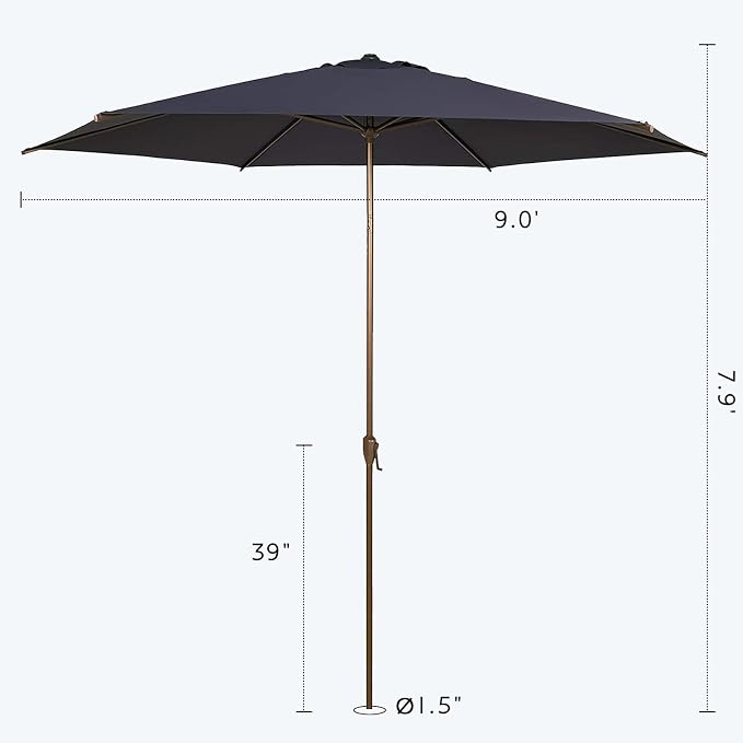 Abba Patio 9FT Outdoor Patio Umbrella Outdoor Table Umbrella with Crank Market Umbrella 6 Sturdy Ribs UV Protection Waterproof and Push Button Tilt for Garden Deck Backyard Pool, Dark Blue