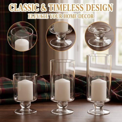 3 Pcs Wedding Glass Candle Holder - 6" 8" 9" Clear Hurricane Stemmed Terrarium Pillar Candle Floating Tealights Flower Vase Centerpiece Holiday Decoration for Home Party - Image 4
