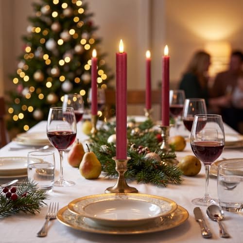 Christmas Red Flameless Taper Candles Flickering with 6H Timer - Image 4
