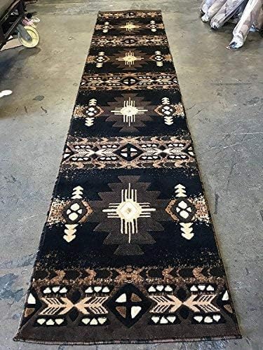 YHSF Southwest Native American Area Rug – Thick, Soft, Durable & Easy to Maintenance Tribal Design Boho Rug– Ideal for Bedroom, Living Room & Hallway - Black, 2 Feet 4 Inches x 10 Feet 11 Inches