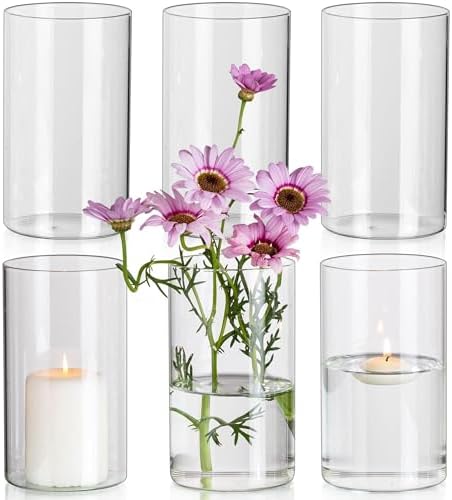 Glasseam Cylinder Vases for Centerpieces, 6Pcs Clear Glass Vase for Flowers by Glasseam