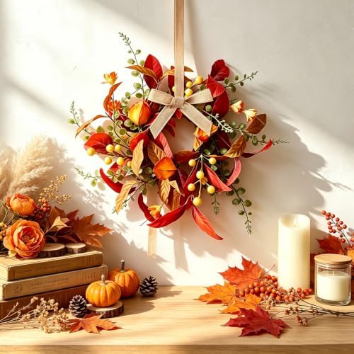 4 PCS Fall Candle Ring Wreaths Artificial Autumn Candle Holder Wreath - Image 3