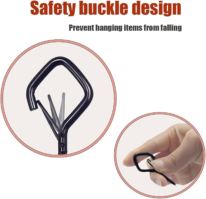 32-Pack Heavy-Duty Black Screw Eye Hooks with Safety Clips | Metal Ceiling Hooks for Hanging Plants, Wind Chimes, Bird Feeders & Indoor/Outdoor Lights