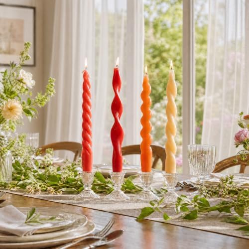 4 Pack Twisted Taper Candles Unscented Dripless Spiral Candlesticks Smokeless Swirl Wax Colorful Decorative Candle Sticks for Wedding Dinner Party Home Decor (Sunset Red Orange, 7.8 inch) - Image 5