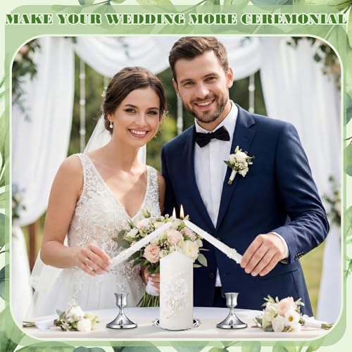 Irenare Unity Candles for Wedding Ceremony with Holder,Ceramic Flowers - Image 5