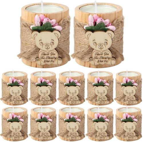 Treela 12 Pcs Wooden Tealight Candle Holders Baby Shower Party Favors for Guests Gender Reveal Bridal Shower Baptism Christening Thank You Gifts Decorative for Table Centerpiece(Light Pink) by Treela