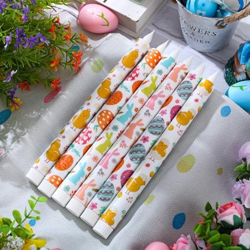 6Pcs Easter Taper Candles – 10.6" Battery Operated Flameless LED Candles with Bunny, Chick & Egg Patterns, Flickering Flame, Safe Spring Decor for Table Centerpiece, Party & Home Decor - Image 4