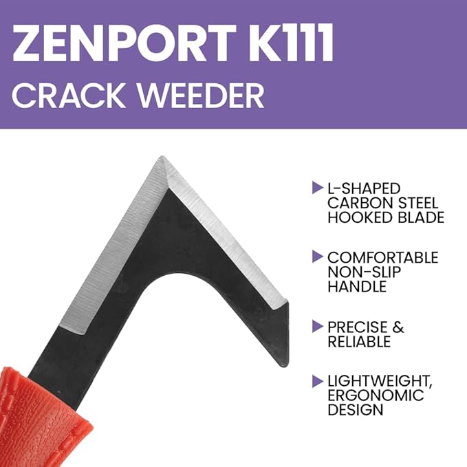 Zenport K111 Crack Weeder, Driveway, Side-Walk Weeding Tool, Carbon Steel, L-Shape Blade, Orange