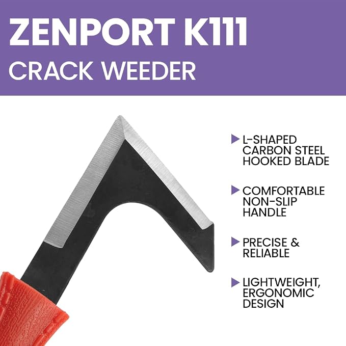 Zenport K111-3PK of Knives, Crack Weeder, Driveway, Side-Walk Weeding Tool, Carbon Steel, L-Shape Blade, 3-Pack