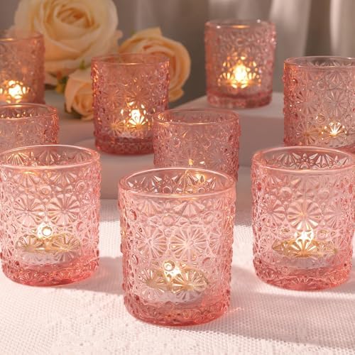 Lanttu 12 Pcs Pink Votive Candle Holders 2.2ʺ*2.6ʺ Tealight Candle Holders by Lanttu