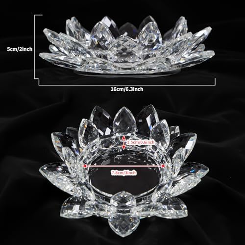 Large Crystal Lotus Tealight Candle Holder for Up to 6" Diameter Pillar Candlestick, Chunky Glass Votive Stand for Wedding, Party, Table Centerpiece Decor and Yoga Meditation (1, Clear) - Image 2