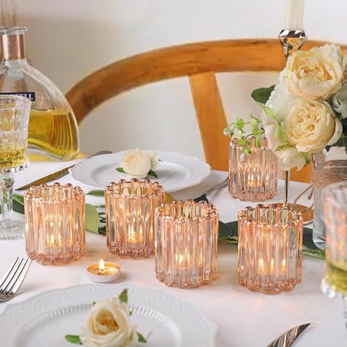 6 Pcs Votive Candle Holder, Gold Glass Large Tea Lights Candle Holders - Image 6