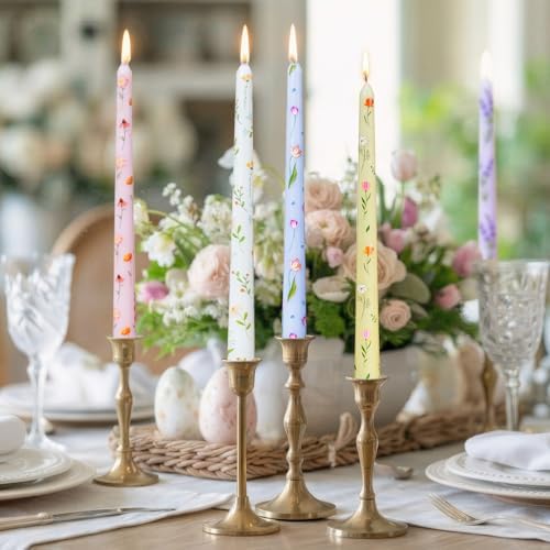 Conelist 12pcs Pastel Floral Taper Candles 9.8" Flower Tapered Candlestick - Image 5