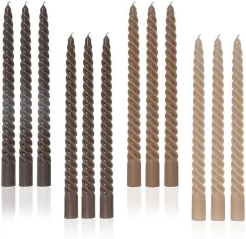 Brown Tall Taper Candles Spiral Candle Sticks,Unscented Pastel Candle for Holiday,Wedding and Home Decoration,10inch,12 Pack(E-Gradient Brown) by LPUSA