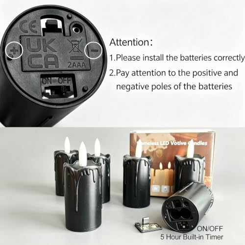 6 PCS Flameless Votive Candles with Timer Battery Operated Black - Image 6