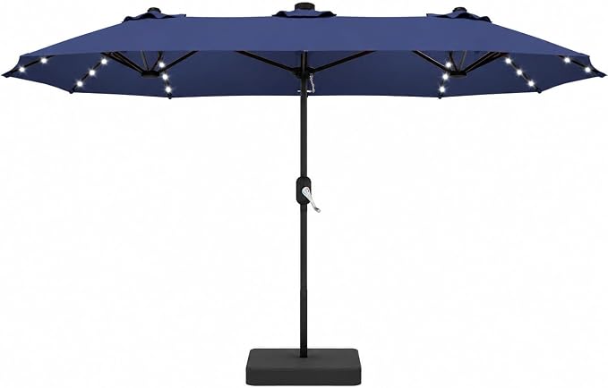 DomeShade 15 Ft Patio Umbrella with Solar Lights,Base Included,Sun Shades Outdoor Patio Parasol,Large Table Outdoor Umbrella,36 LED Lights,Awnings for Outside,Backyard Umbrella,Navy Blue
