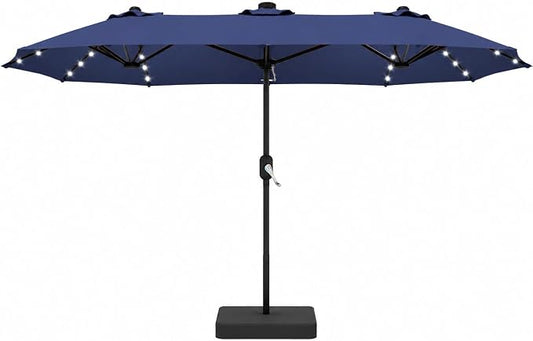 DomeShade 15 Ft Patio Umbrella with Solar Lights,Base Included,Sun Shades Outdoor Patio Parasol,Large Table Outdoor Umbrella,36 LED Lights,Awnings for Outside,Backyard Umbrella,Navy Blue