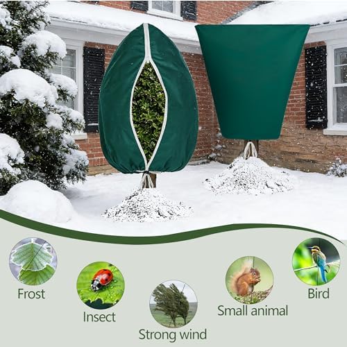 Plant Covers Freeze Protection, 2 Pack Frost Cloth with Zipper Drawstring 47’’×71’’, Reusable Outdoor Protection Jacket for Shrub Tree Potted Plants Winter Cold Weather(Green) - Image 4