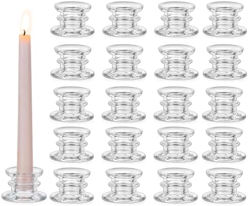 Glasseam Taper Candle Holders Bulk, 20 Pcs Glass Candlestick for Christmas by Glasseam