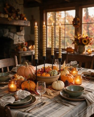 10inch Mocha Beige Taper Candle Dripless Unscented Candlestick Set of 4 for Fall Harvest Halloween Thanksgiving Dinners Parties and Home Décor-D - Image 3