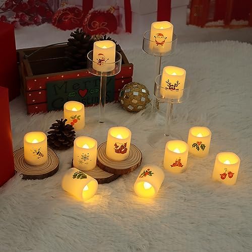 Battery Operated Flameless LED Votive Candles with Christmas Decals 12 PCS - Image 6