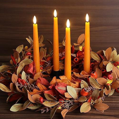 Fanna 9.6" Orange Real Wax Flameless Taper Candles with Timer, Battery Operated Led Candlesticks for Halloween, Harvest and Fall, Remote and Batteries Included - Set of 4 - Image 5