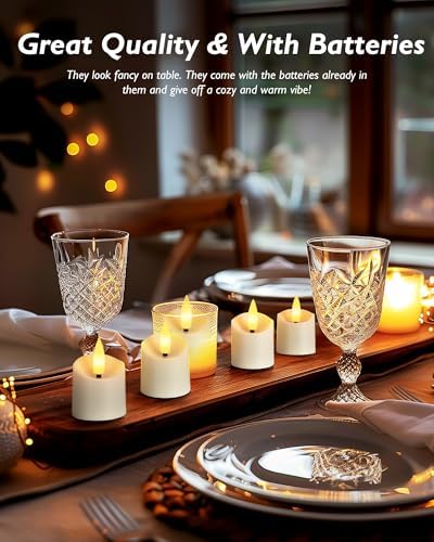 Homemory 12 Pack Timer LED Flameless Votive Tealights, White Base - Image 3