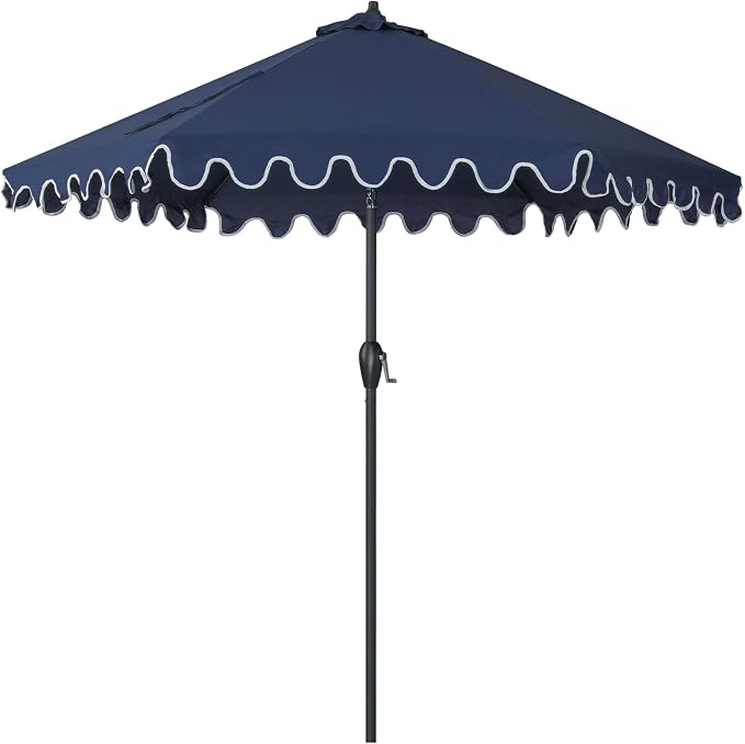 Tempera Striped Patio Umbrellas Outdoor Table Market Umbrellas with Crank & Pust Button Tilt|Auto-Tilt, 8 Steel Ribs, High Color-Fastness Canopy
