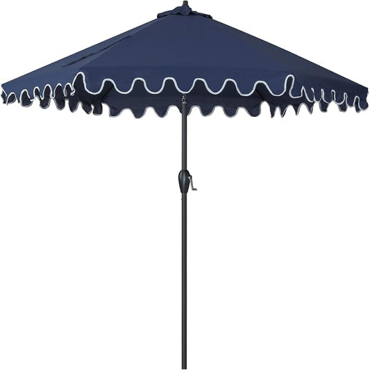 Tempera Striped Patio Umbrellas Outdoor Table Market Umbrellas with Crank & Pust Button Tilt|Auto-Tilt, 8 Steel Ribs, High Color-Fastness Canopy