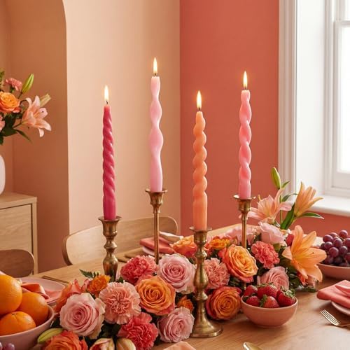 Nuanchu 4 Pcs Twisted Taper Candles,7.87 Inch,Pure,Pink by Nuanchu