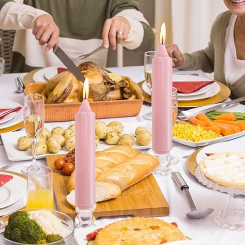 NJAO HOO Pink Short Taper Candle 7 Inch Candlesticks Unscented Dripless Tapered Candle Set for Home Decor Wedding Party Dinner Candles, 4 Pack - Image 6