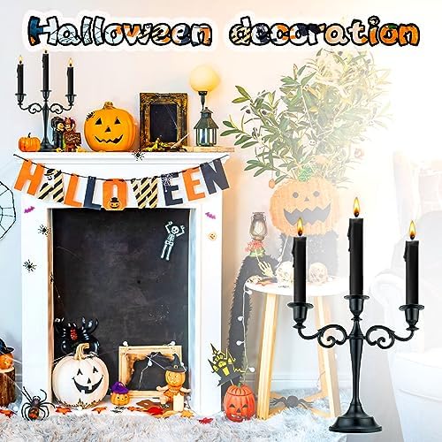 3-Arm Black Metal Candelabra Halloween Centerpiece Taper Holder - Image 4