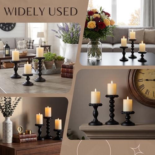 Mumufy 3 Set Wooden Candle Holders for Pillar Candles, Black, Small - Image 5