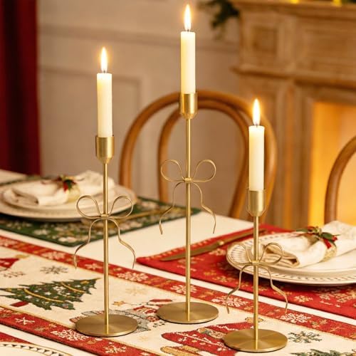 Bow Candle Holder - Bow Candlestick Holder Set of 3 Metal Gold, Modern Decorative Taper Candle Holder for Centerpiece Wedding Dining Table Holiday Housewarming Gift (Gold) - Image 7