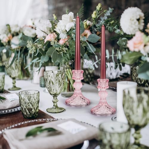 Glass Candle Holder, 2PCS Decorative Candle Sticks Pillar Candle Stand for Formal Events Wedding Party Table Centerpieces Home Decoration, Pink - Image 5