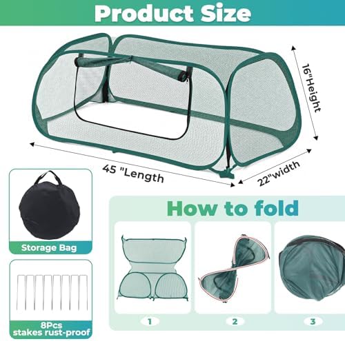 QwayHome 2Pack Garden Covers for Raised Beds, Pop Up Mesh Plant Protect Covers, Green 35% Sunblock Plant Shade Tent, Vegetable Seedling Crop Cage for Against Animals, With 8 Stakes L*W*H - 45*22*16in - Image 2