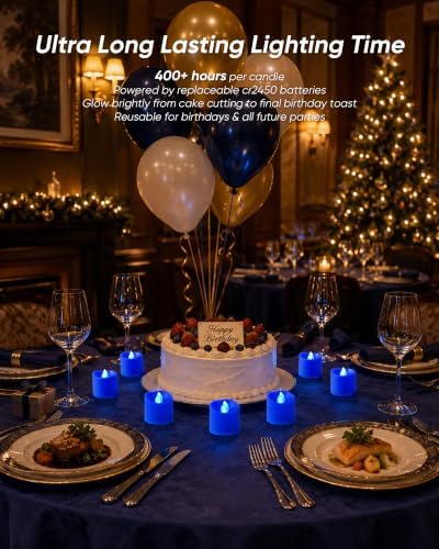 Homemory Blue Flameless LED Votive Tealight Candles & Timer Remote, 12Pack - Image 4