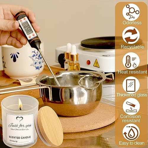 CONNOO 8 Pack 14 OZ Frosted Glass Candle Jars with Bamboo Lids - Image 4