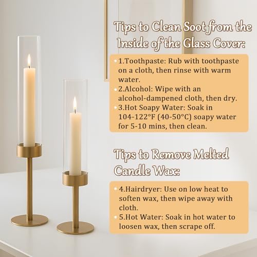 6Pcs Hurricane Glass Candle Holders Gold Candlestick Holders Taper Candle Holder with 9.8" Windproof Clear Cylinder Covers for Outdoor Indoor Tall Candle Stick Holder Decor for Wedding Party Fireplace - Image 7
